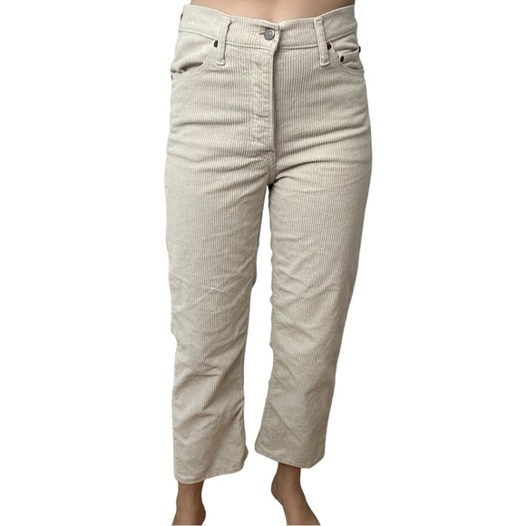 Levi’s Corduroy Pants Cream White Ribcage Straight Leg Cropped Size 29 - Picture 9 of 9